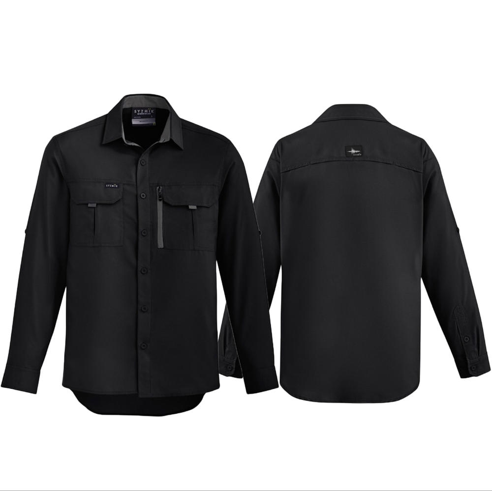 Syzmik Mens Outdoor Long Sleeve Shirt / L / Black / UPF 50+